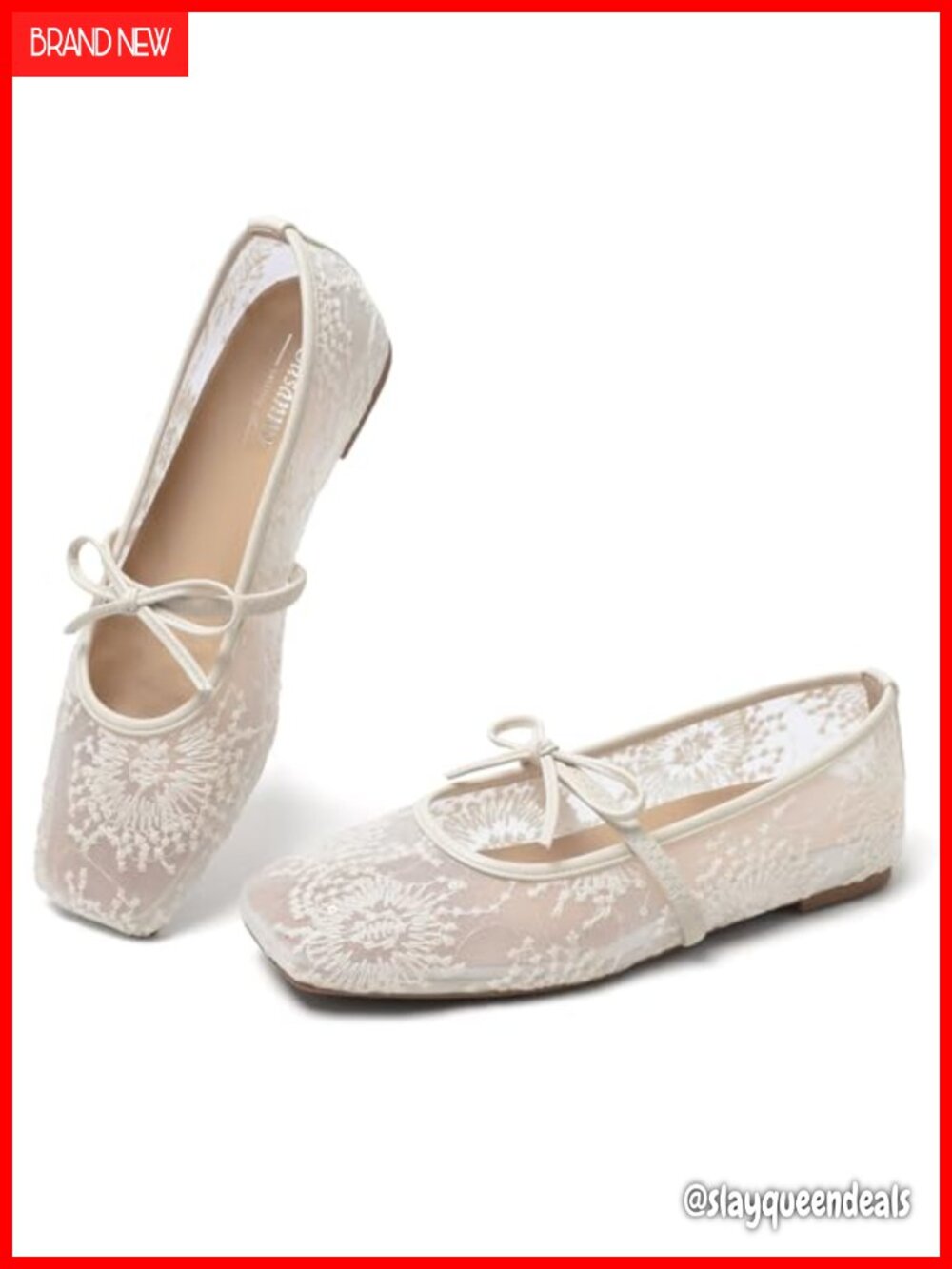 Square Toe Ballet Flats Women Lace Up Bow Mary Jane Dress Shoes
